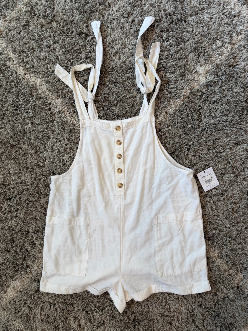 O'Neill White Tie-Strap Linen Romper